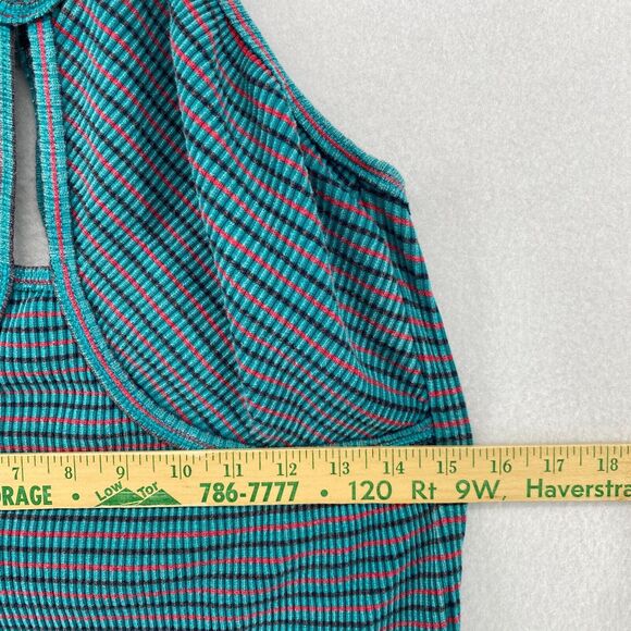 FREE PEOPLE Dress L Terra Ribbed Jersey Halter Striped Cutout Maxi Blue - Picture 12 of 16